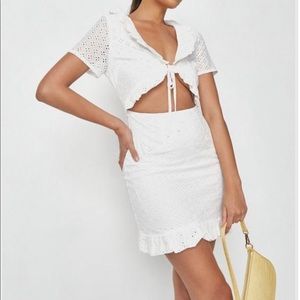 Missguided White Frill Neck Cut Out Mini Dress